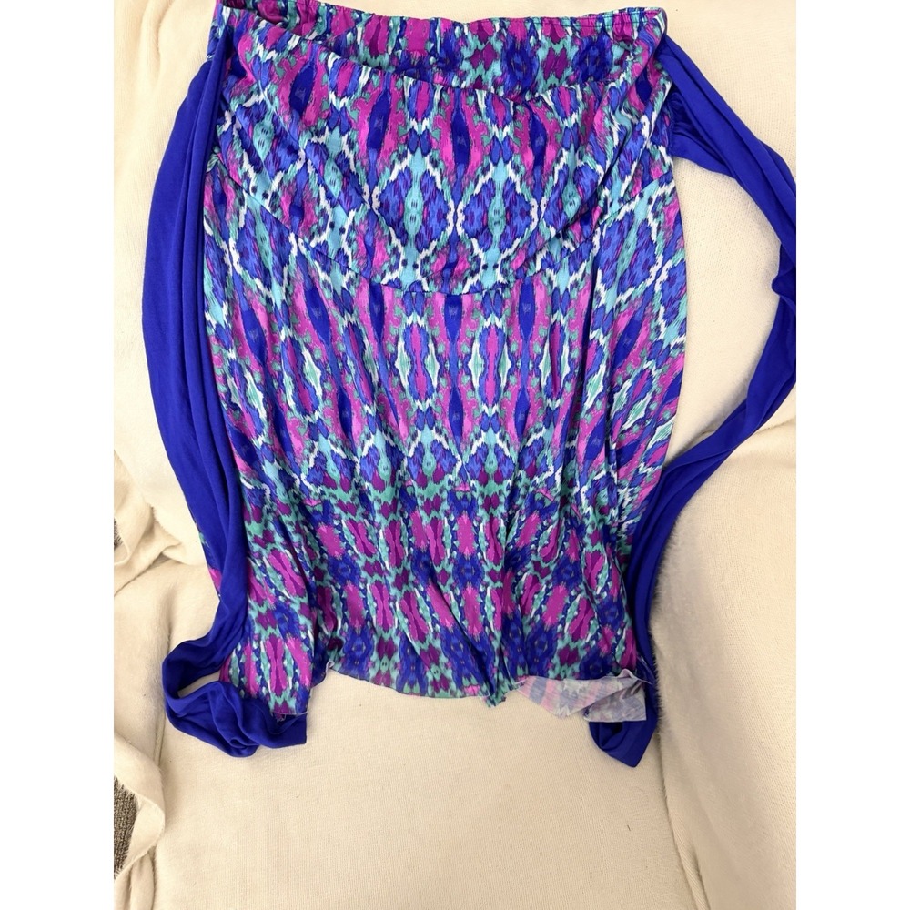 Catalina Top Womens L 12-14 Blue Purple Ikat Wrap Blouse Convertible Beach Cover